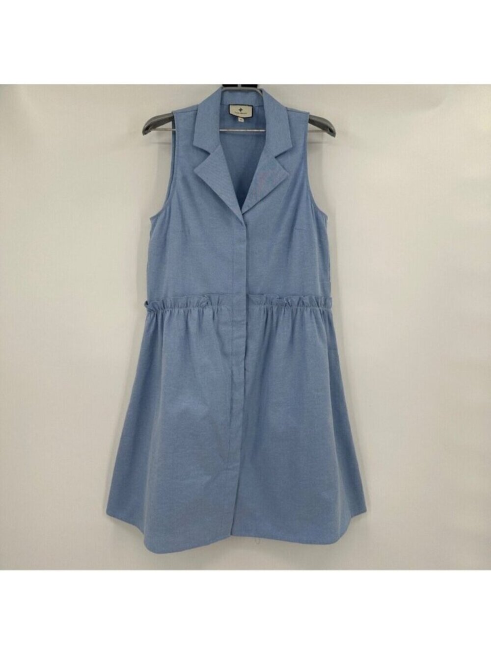 Tuckernuck Oxford Blue Sleeveless Royal Shirt Dress size M Ruffles Pockets NWOT